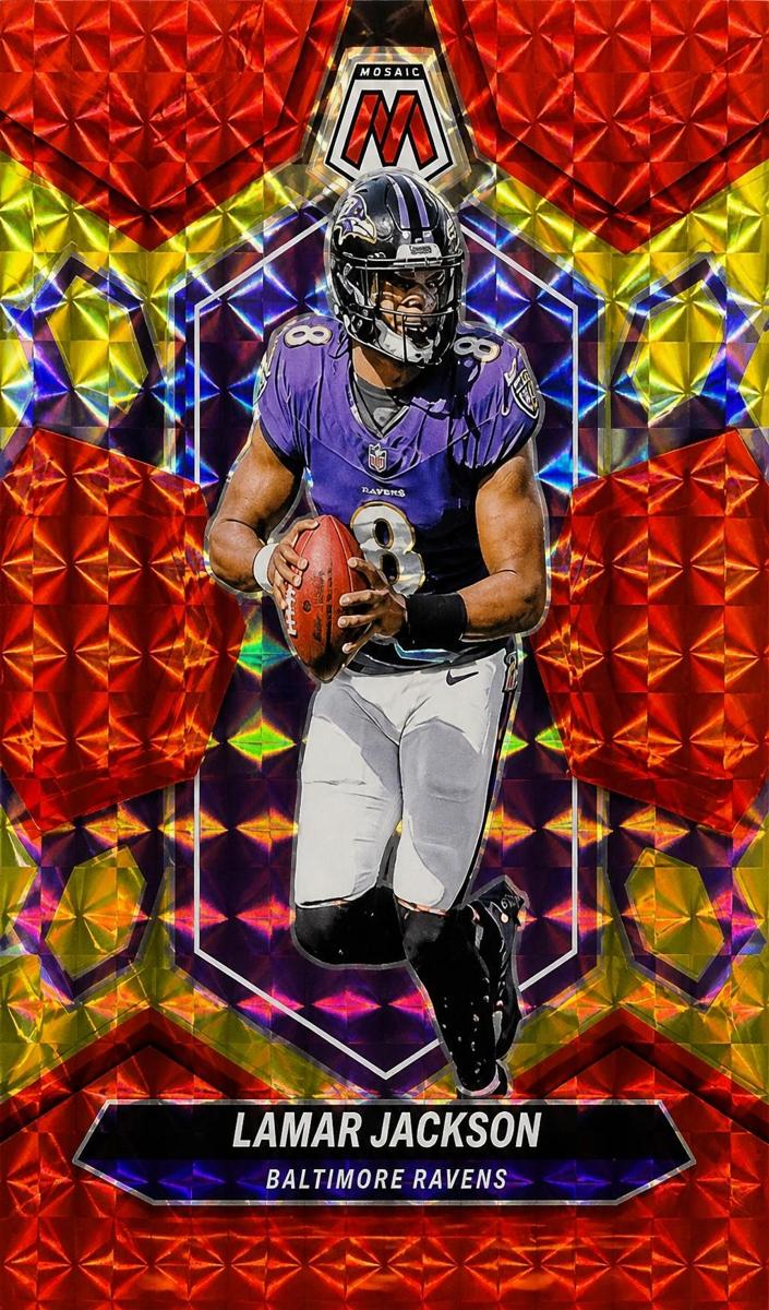 2024 Panini Mosaic Football Choice Fusion Red and Yellow Lamar Jackson #15 PSA 9