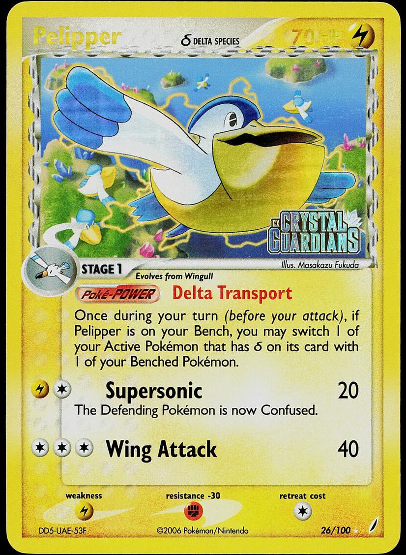 2006 Pokemon EX Crystal Guardians Reverse Foil Pelipper #26 PSA 8