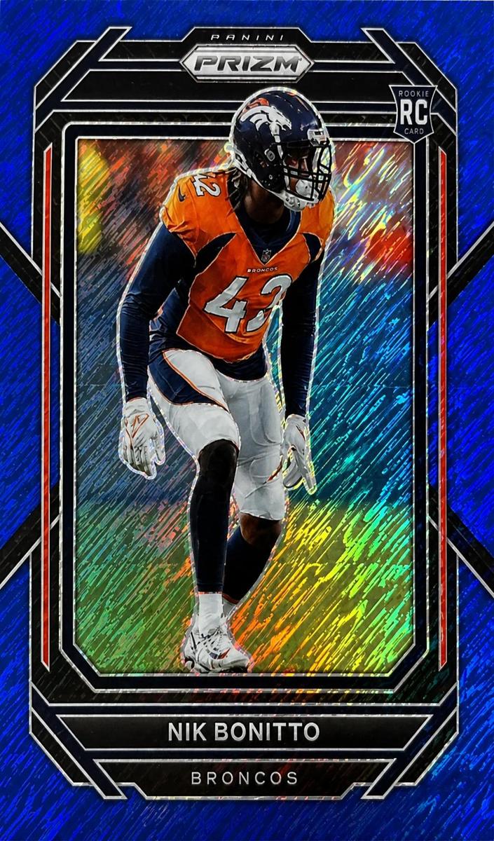 2022 Panini Prizm Football Blue Shimmer Nik Bonitto #398 PSA 9