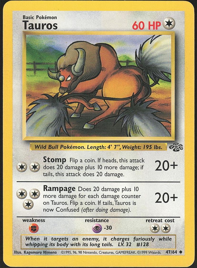 1999 Pokemon Jungle Tauros #47
