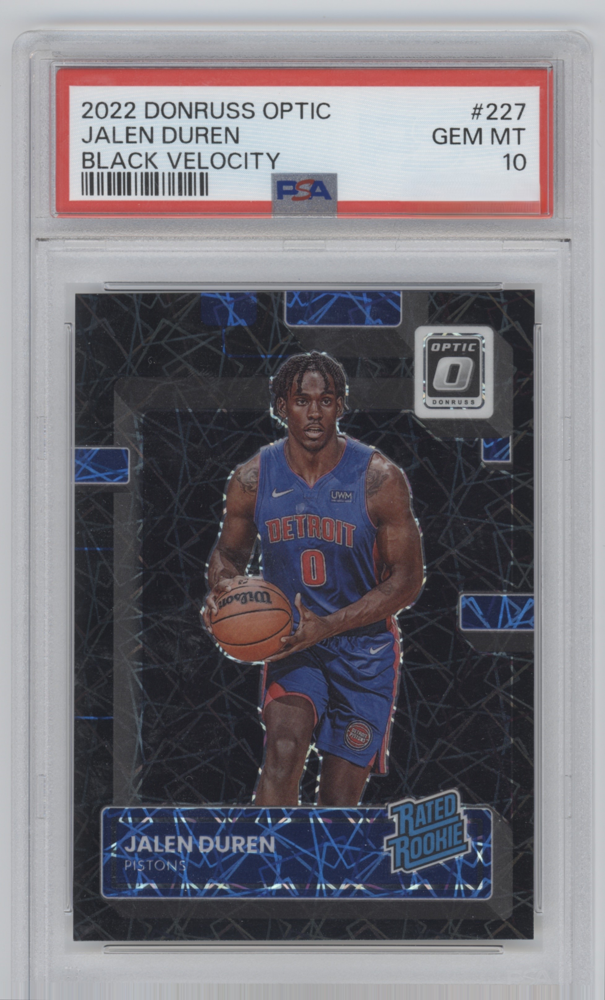 2022 Donruss Optic Basketball Black Velocity Jalen Duren #227 PSA 8.5