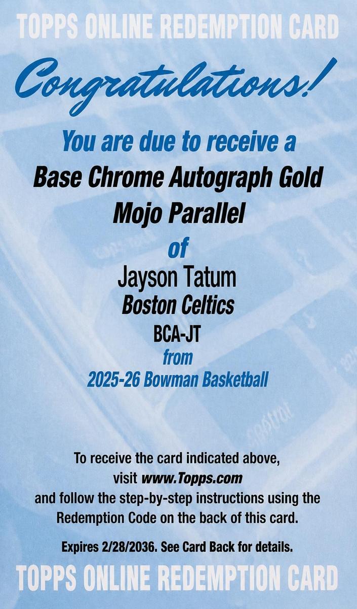 2025 Bowman Mega Box Basketball Gold Mojo Refractor Jayson Tatum #BCA-JT