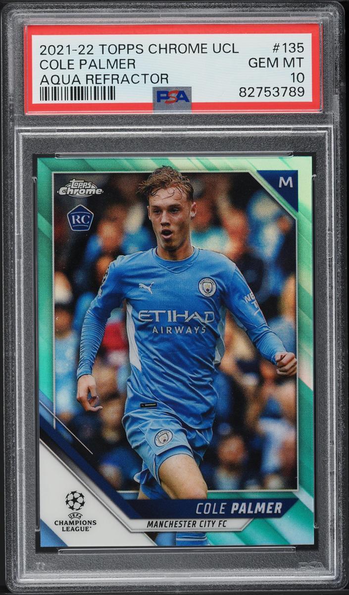 2021 Topps Chrome UEFA Champions League Soccer Aqua Cole Palmer #135 PSA 10