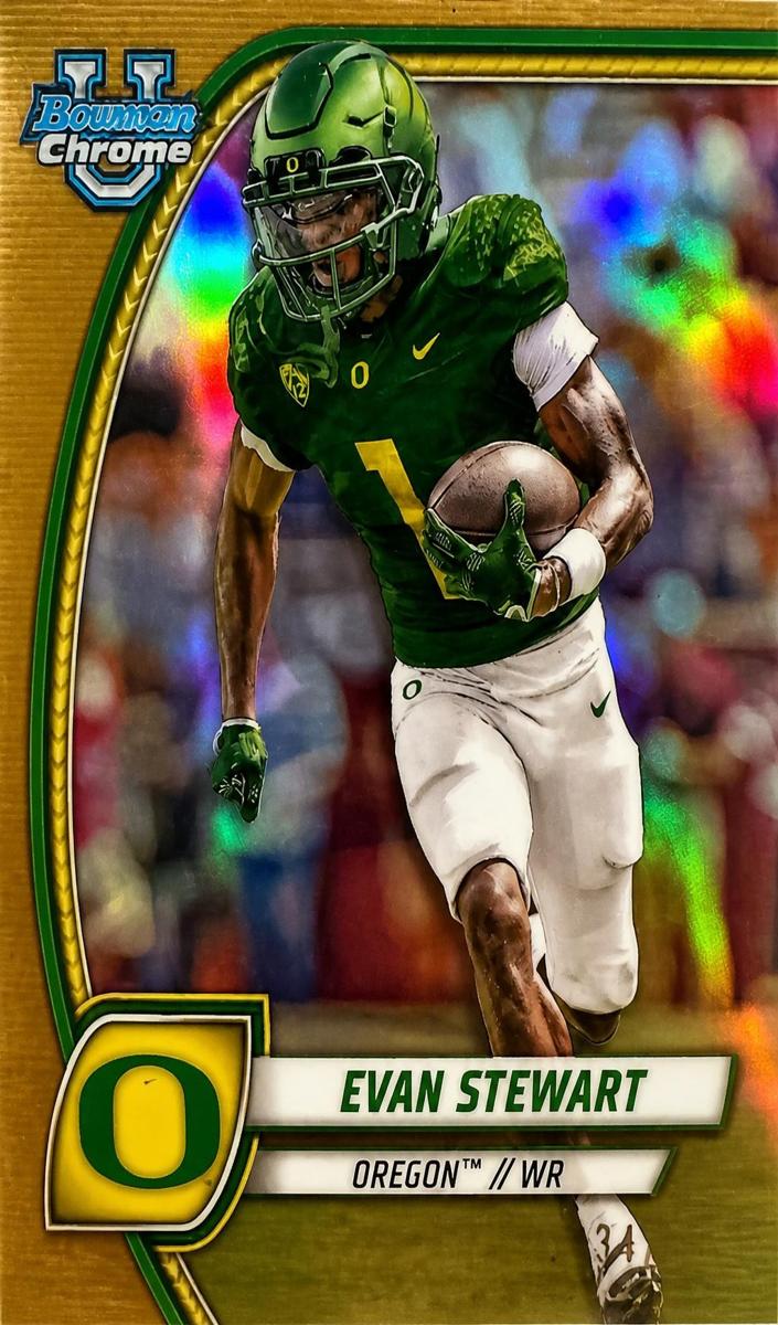 2024 Bowman Chrome University Football Gold Refractor Evan Stewart #75