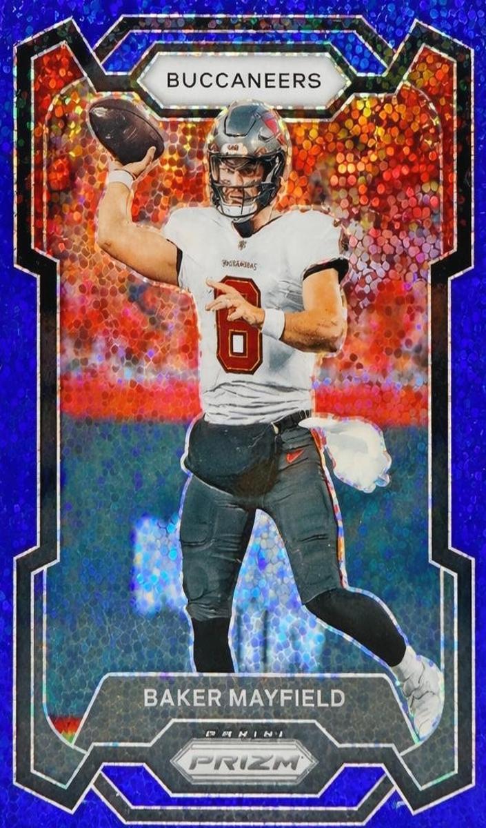 2023 Panini Prizm Football Blue Sparkle Baker Mayfield #276 PSA 10