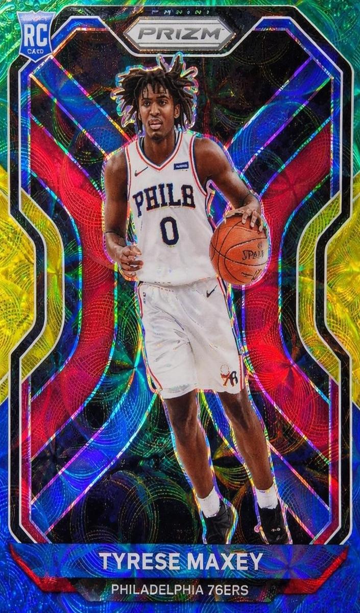 2020 Panini Prizm Basketball Blue Yellow Green Tyrese Maxey #256 BGS 9