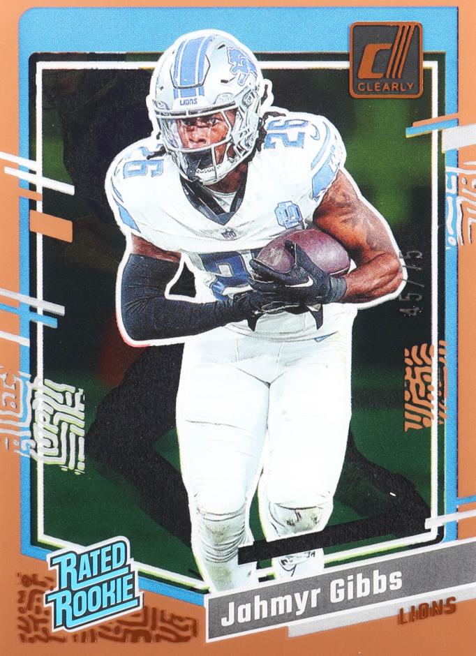 2023 Panini Clearly Donruss Football Orange Jahmyr Gibbs #62 PSA 9