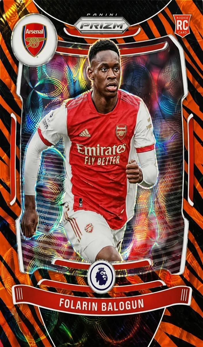 2021 Panini Prizm Premier League Soccer Tiger Stripe Folarin Balogun #208 PSA 8