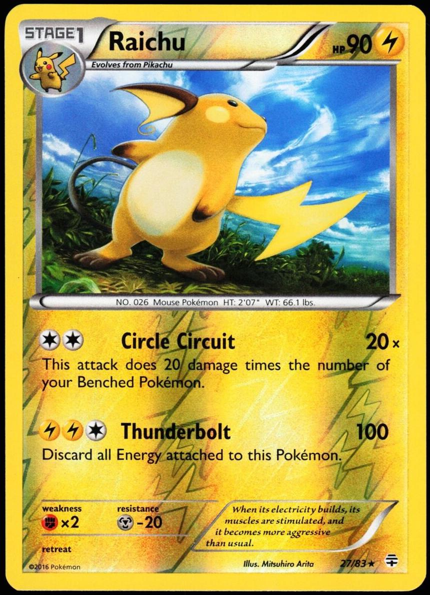 2016 Pokemon XY Generations Reverse Holo Raichu #27 CGC 9