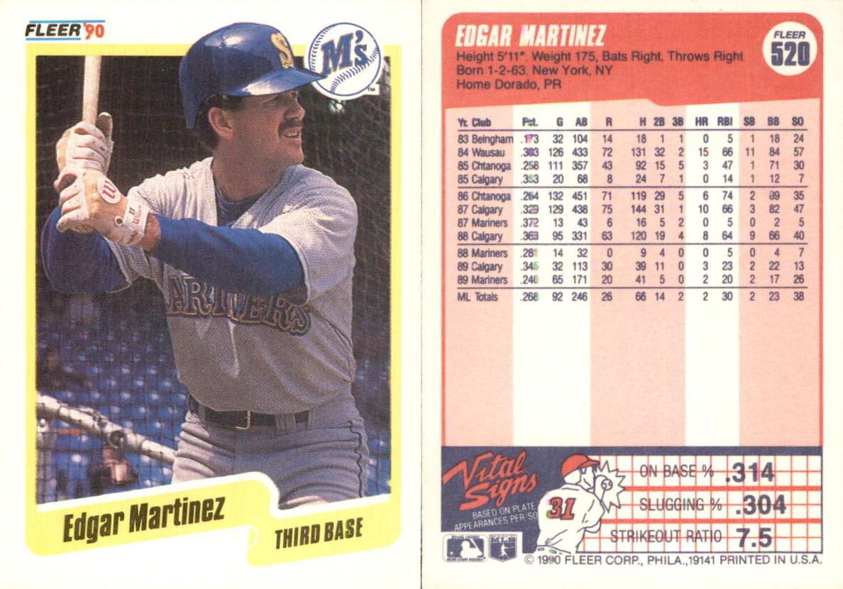 1990 Fleer Baseball Edgar Martinez #520
