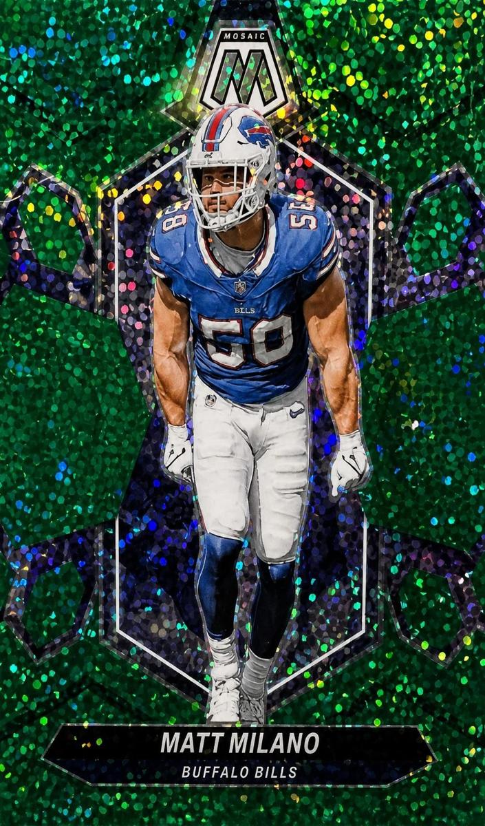 2024 Panini Mosaic Football Green Sparkle Matt Milano #27 PSA 10