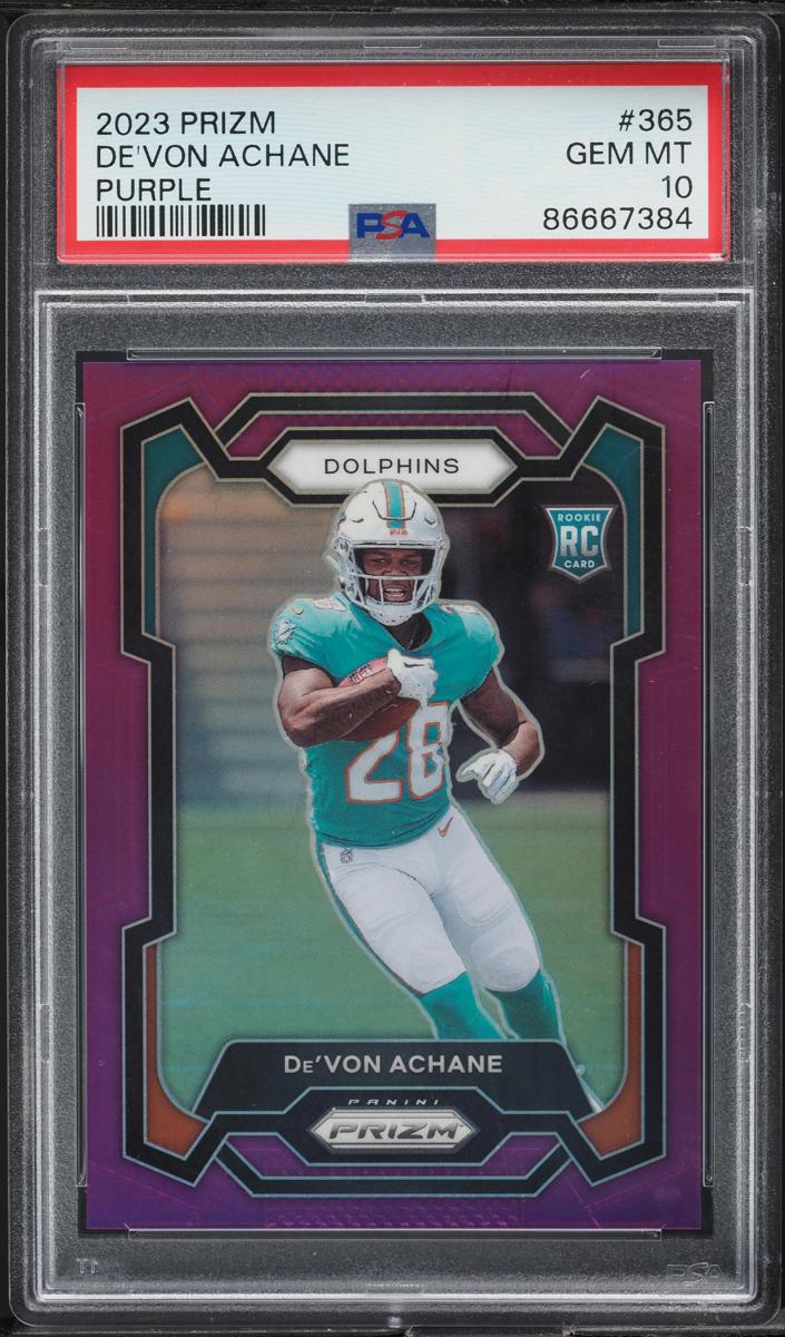 2023 Panini Prizm Football Purple De'Von Achane #365 PSA 10