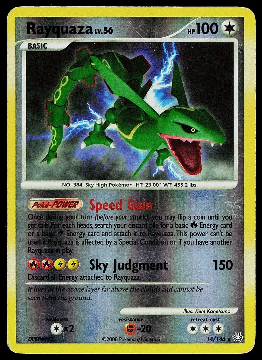2008 Pokemon Diamond & Pearl Legends Awakened Reverse Holo Rayquaza #14 PSA 8