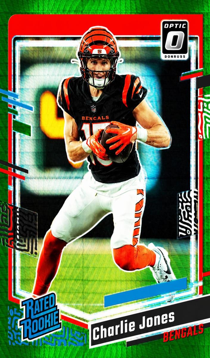 2023 Donruss Optic Football Green Hyper Charlie Jones #223 PSA 8
