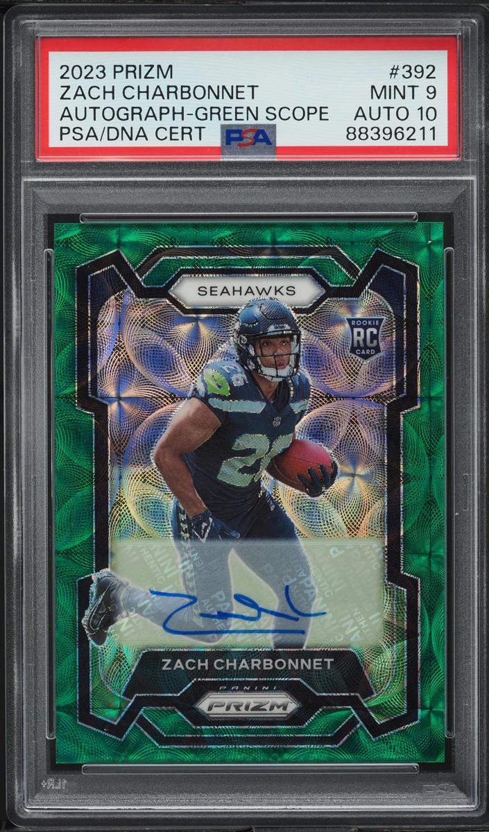 2023 Panini Prizm Football Green Scope Zach Charbonnet #392 PSA 8
