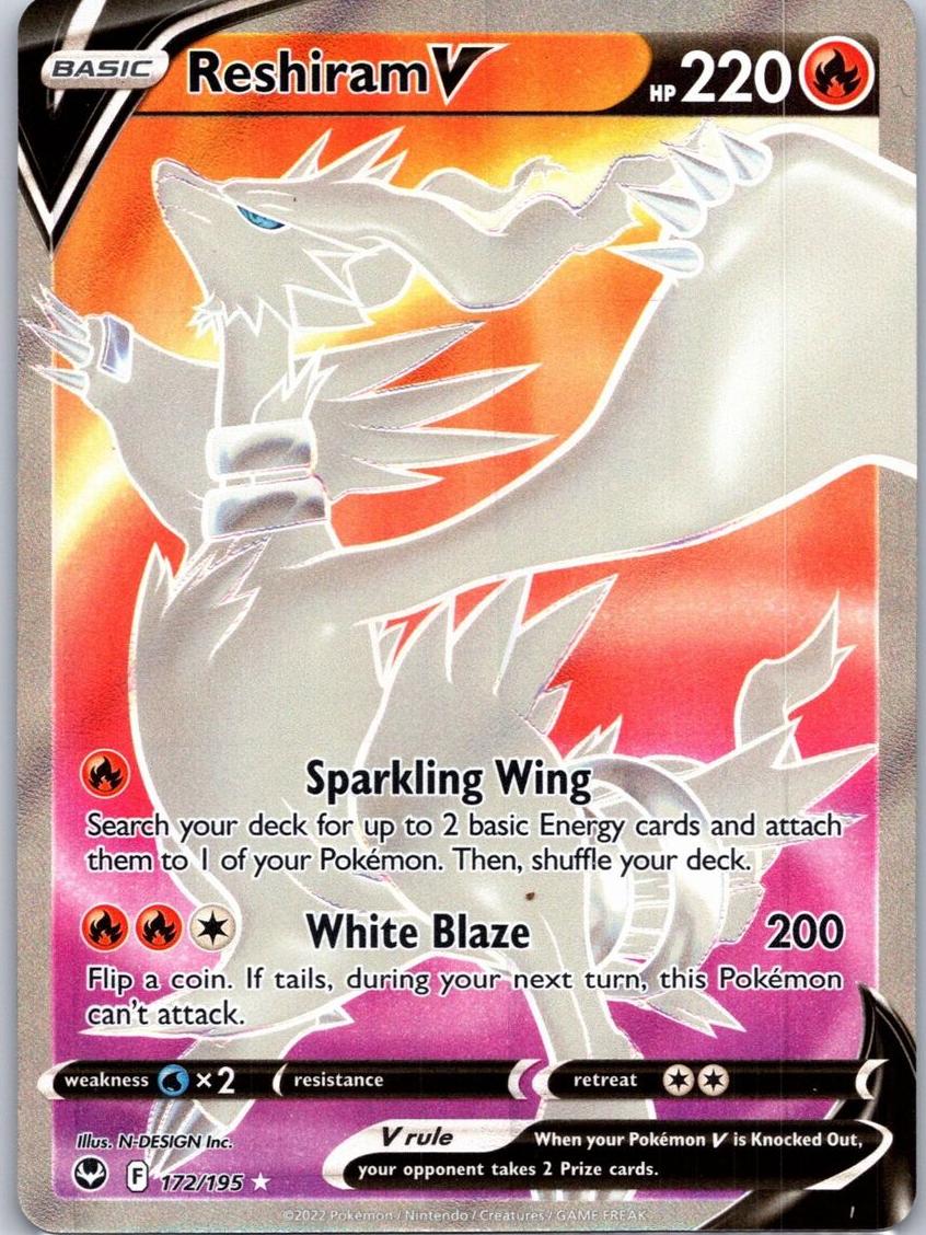 2022 Pokemon Silver Tempest Full Art Reshiram #172 PSA 10