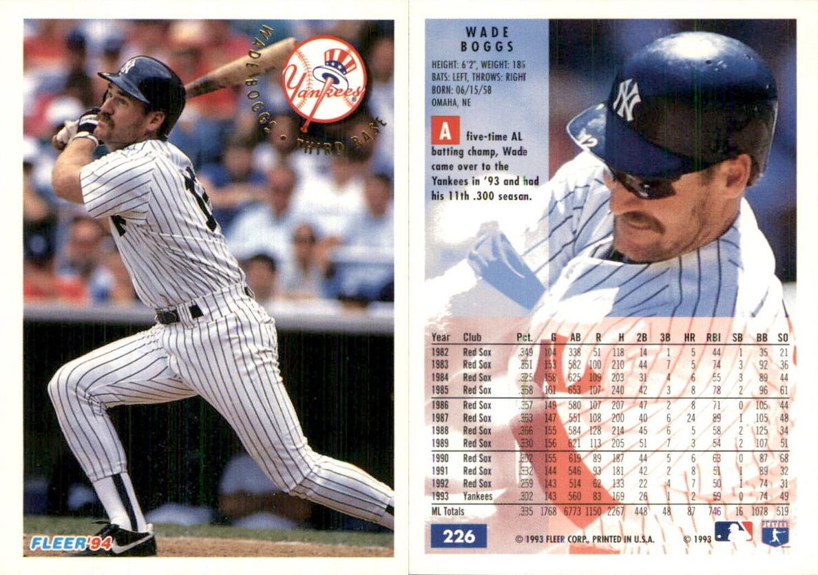 1994 Fleer Baseball Wade Boggs #226