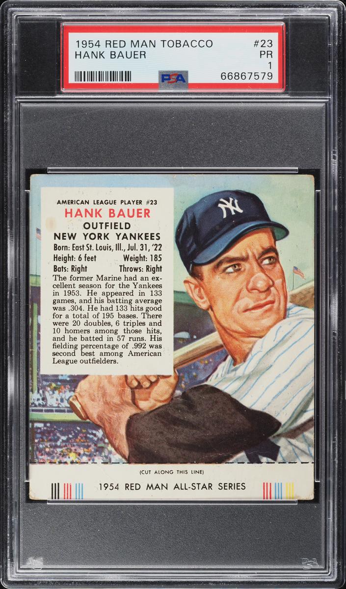 1954 Red Man Tobacco Baseball Hank Bauer #23 PSA 7