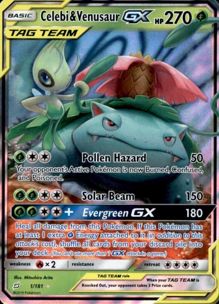 2019 Pokemon Sun & Moon Team Up Celebi & Venusaur #1 RAW Ungraded