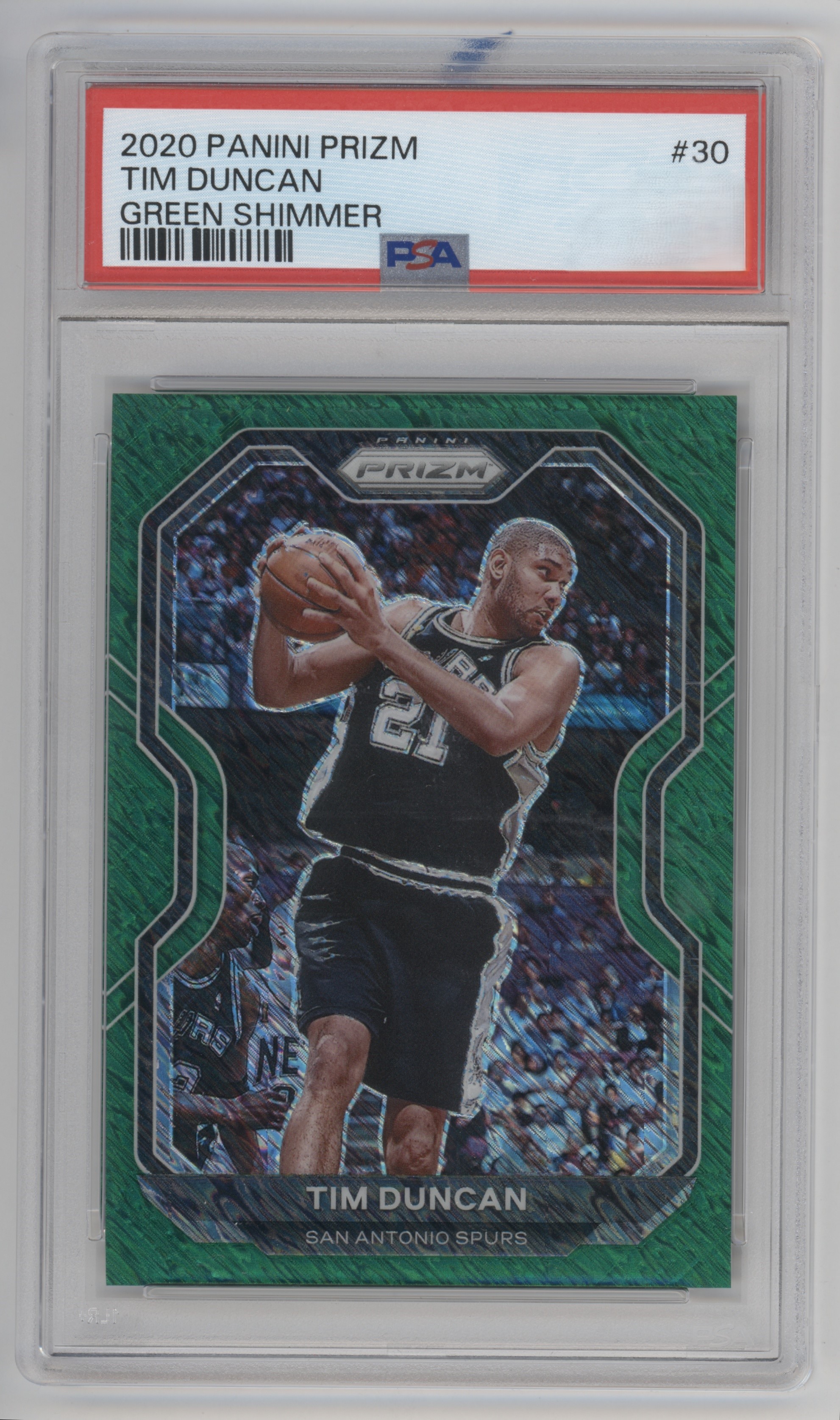 2020 Panini Prizm Basketball Green Shimmer Tim Duncan #30 PSA 8