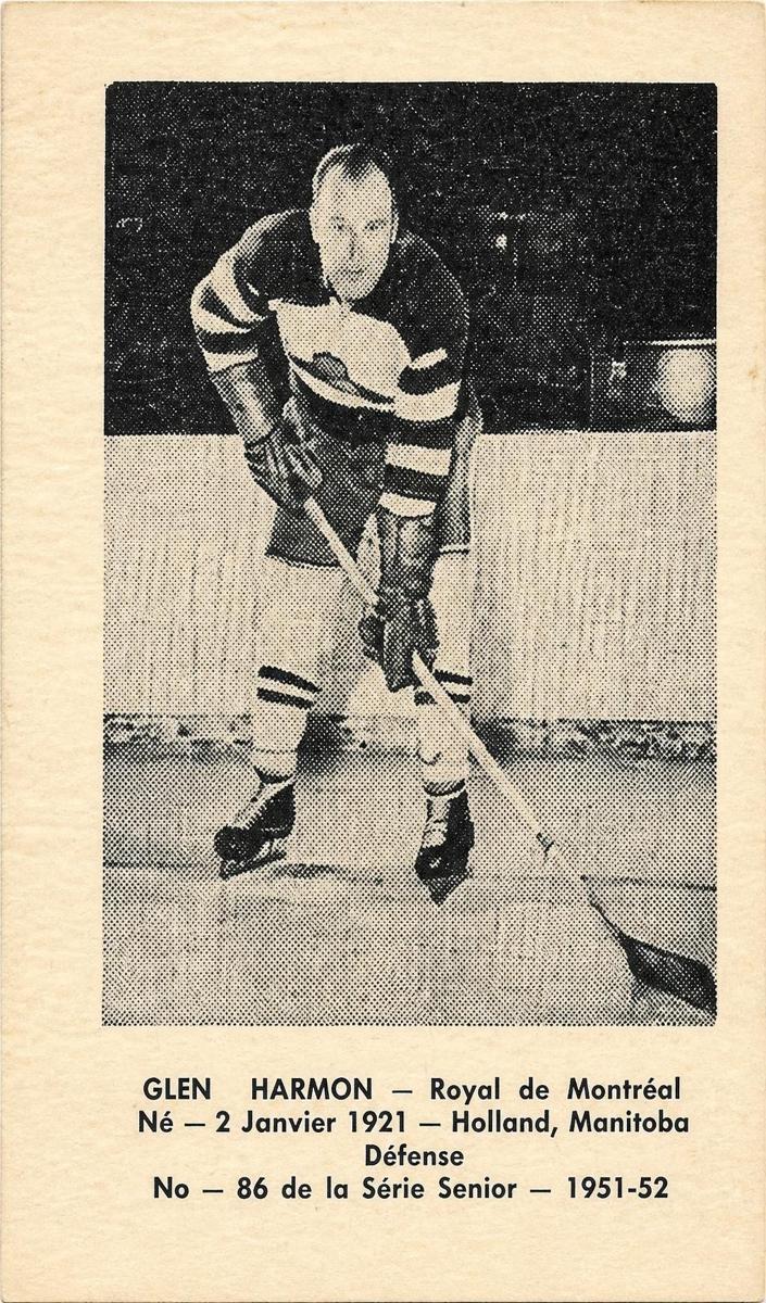 1951 Laval Dairy QSHL Hockey Glen Harmon #86