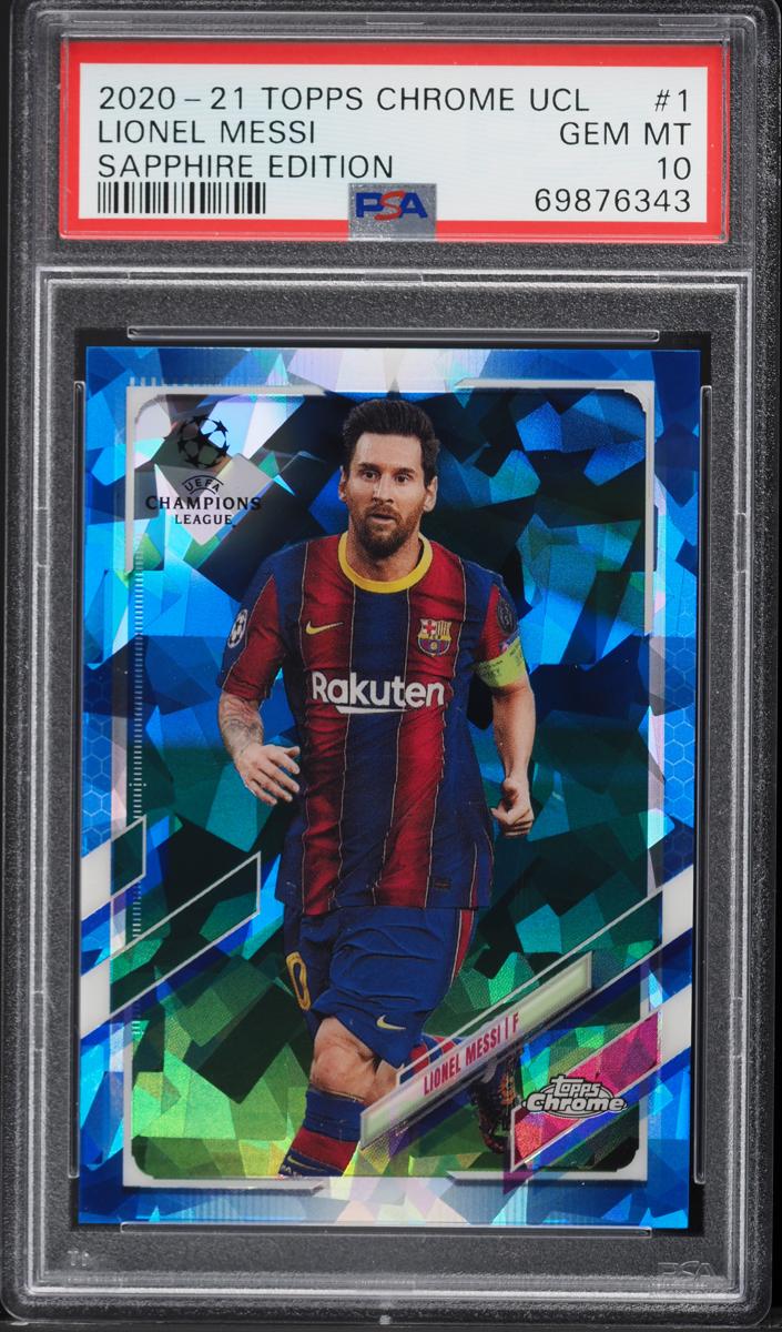 2020 Topps Chrome Sapphire UEFA Champions League Soccer Lionel Messi #1 PSA 9