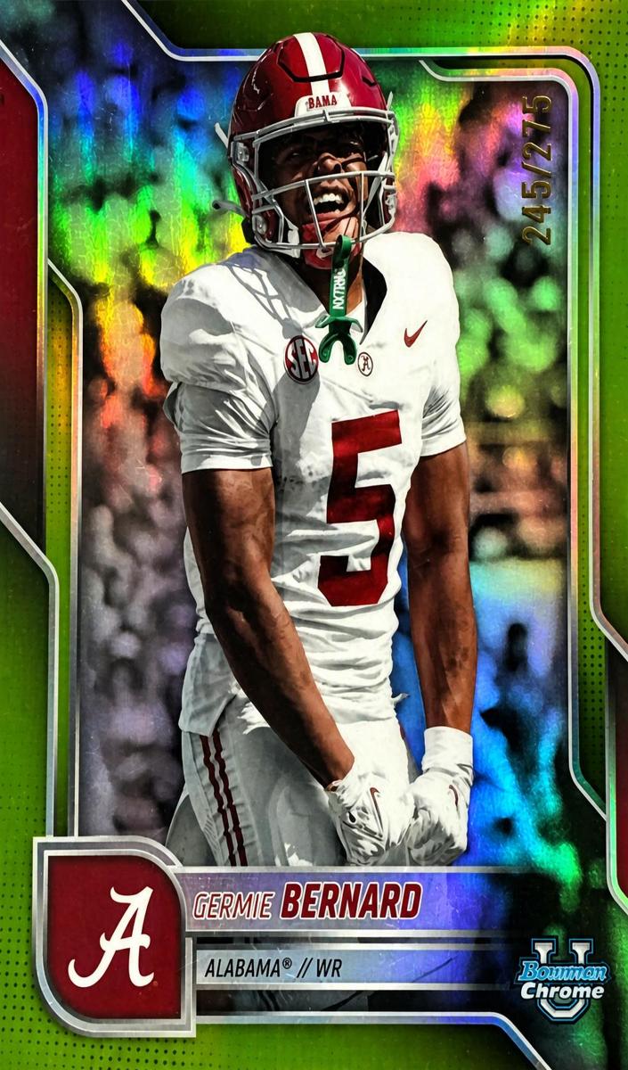 2025 Bowman Chrome University Football Lime Green Refractor Germie Bernard #187