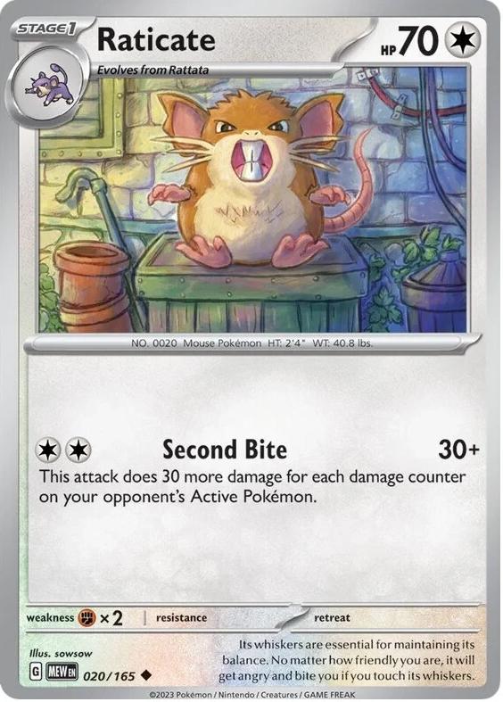 2023 Pokemon Scarlet & Violet 151 Reverse Holo Raticate #20