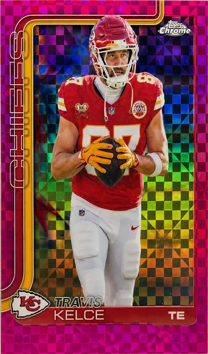 2025 Topps Chrome Football Hot Pink X-Fractor Travis Kelce #150