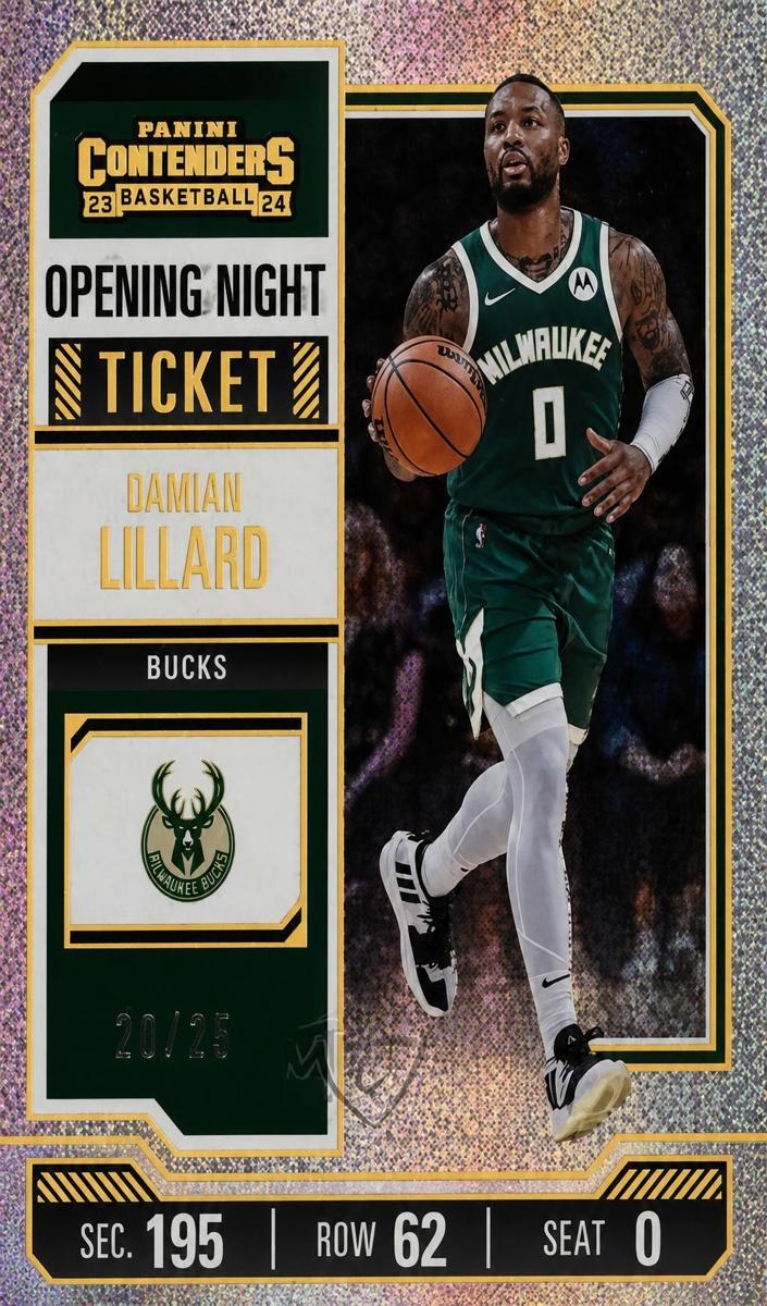 2023 Panini Contenders Basketball Opening Night Ticket FOTL Damian Lillard #9 PSA 8