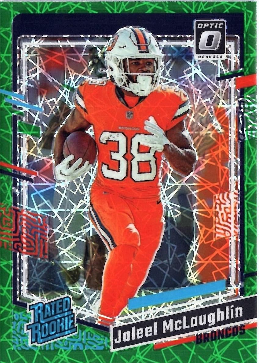2023 Donruss Optic Football Green Velocity Jaleel McLaughlin #232 PSA 8.5