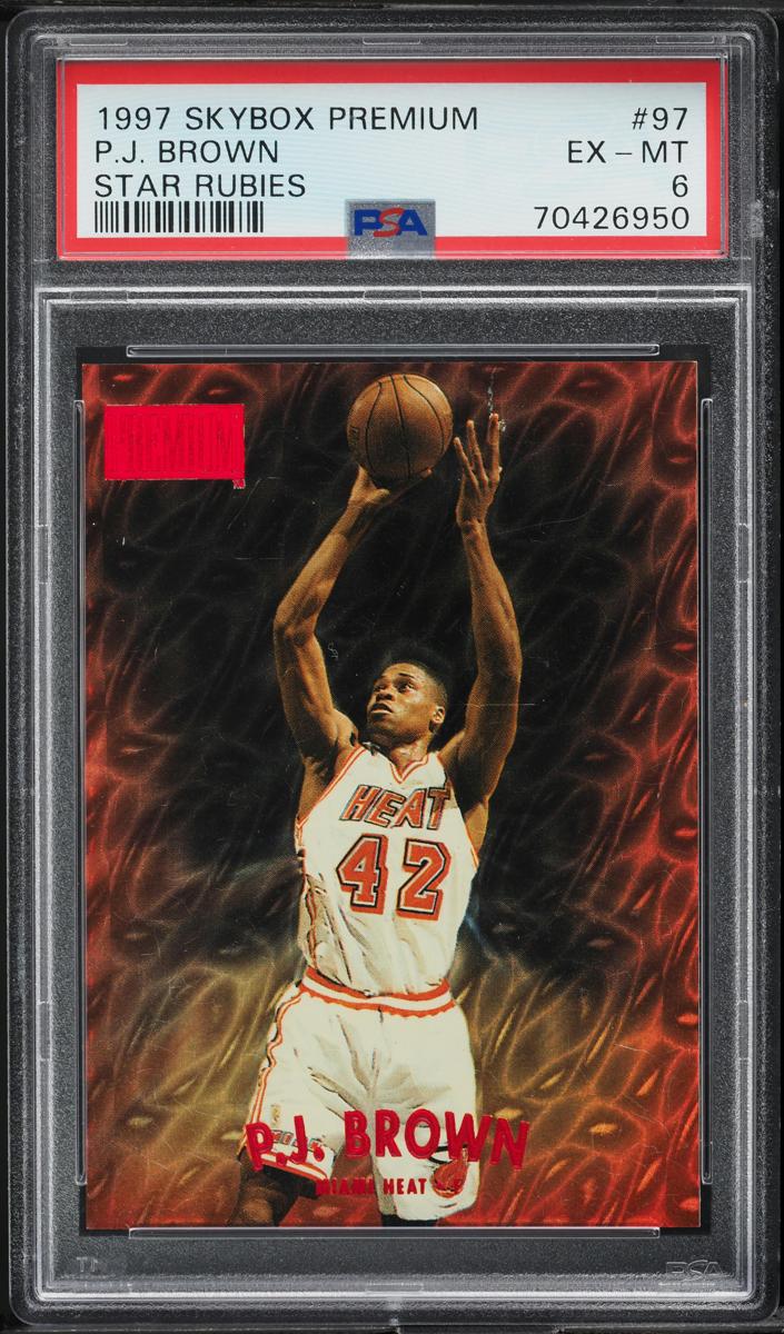 1997 Skybox Premium Basketball Star Rubies P.J. Brown #97 PSA 7