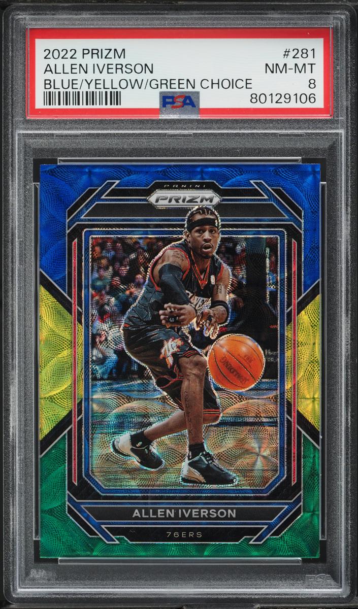 2022 Panini Prizm Basketball Choice Blue Yellow and Green Allen Iverson #281 PSA 8