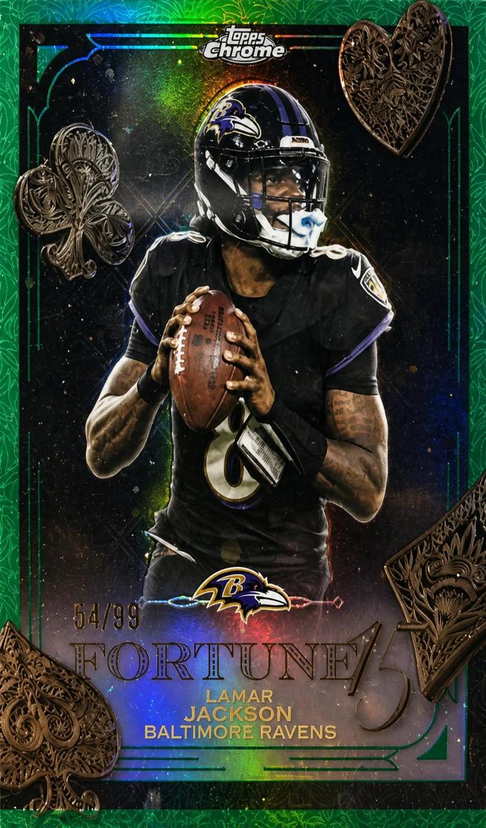 2025 Topps Chrome Football Green Refractor Lamar Jackson #F15-1