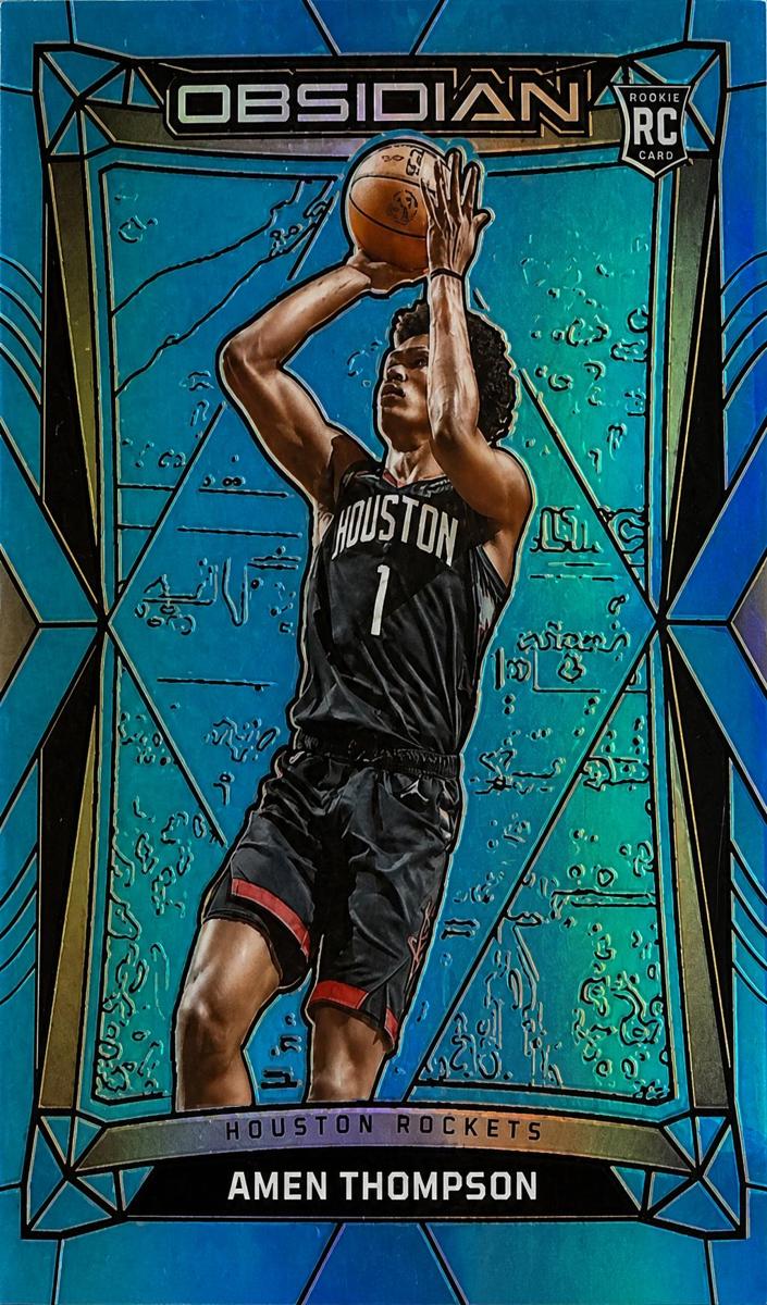 2023 Panini Obsidian Basketball Electric Etch Blue Flood FOTL Amen Thompson #179