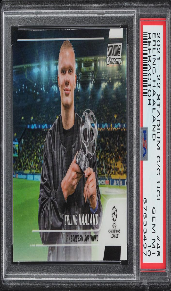2021 Topps Stadium Club Chrome UEFA Champions League Soccer Refractor Erling Haaland #46 PSA 10