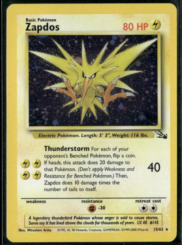 1999 Pokemon Fossil Zapdos #15 PSA 10