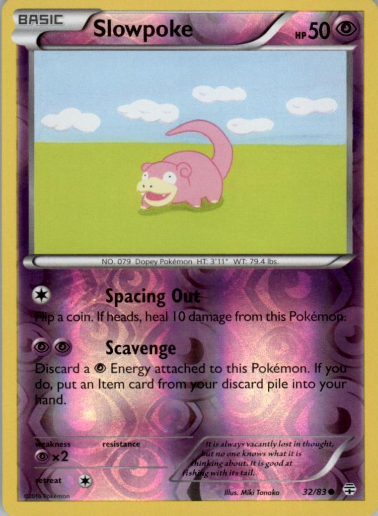 2016 Pokemon XY Generations Reverse Holo Slowpoke #32 PSA 8