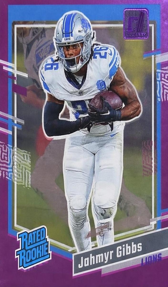 2023 Panini Clearly Donruss Football Purple Jahmyr Gibbs #62 PSA 10