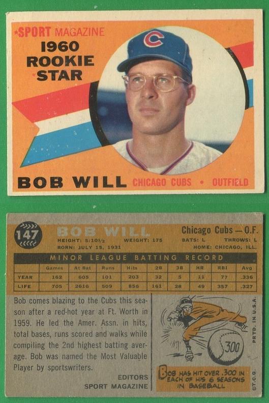 1960 Topps Baseball Rookie Star Bob Will #147