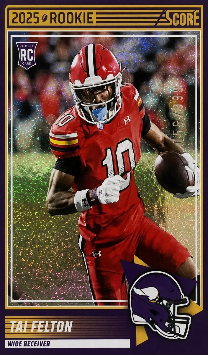 2025 Panini Score Football Dots Blue Tai Felton #60