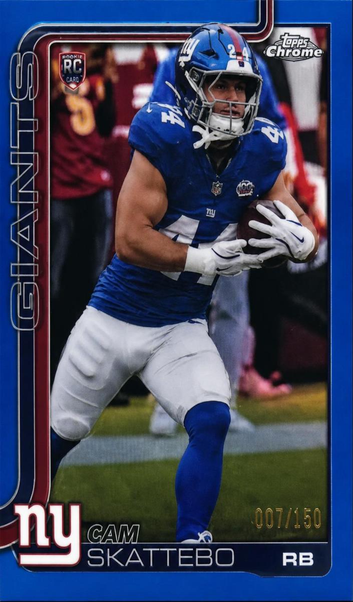 2025 Topps Chrome Football Blue Wave Refractor Cam Skattebo #331