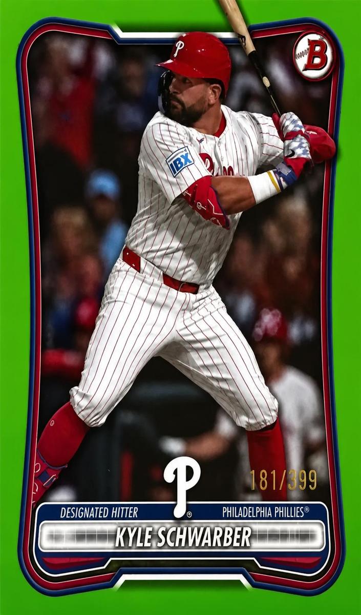 2026 Bowman Baseball Neon Green Border Kyle Schwarber #20