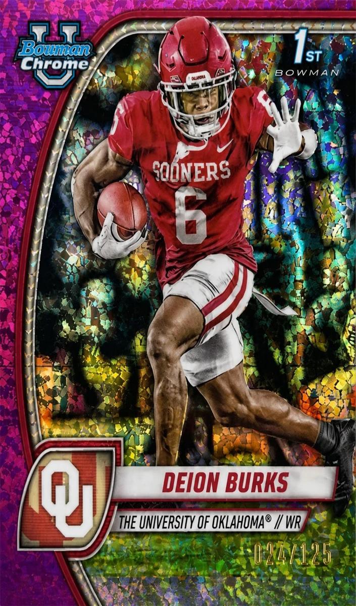 2024 Bowman Chrome University Football Fuchsia Mini Diamond Refractor Deion Burks #56