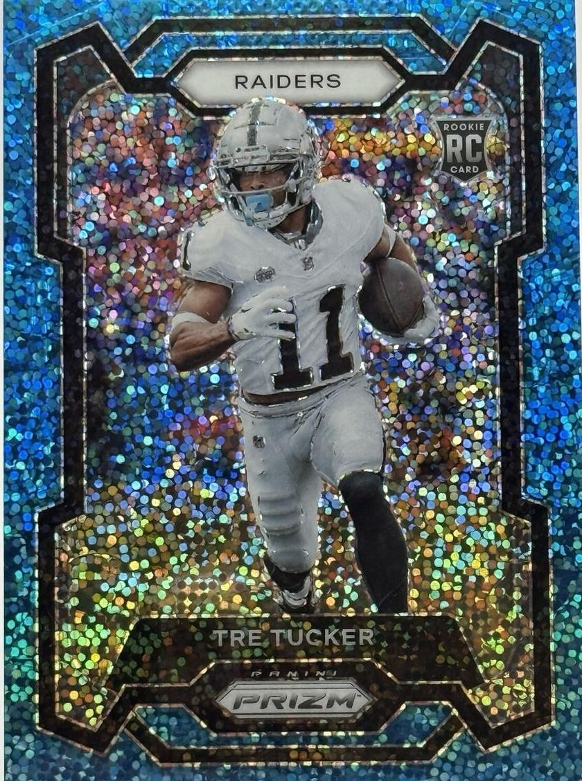 2023 Panini Prizm Football Blue Sparkle Tre Tucker #362 PSA 9