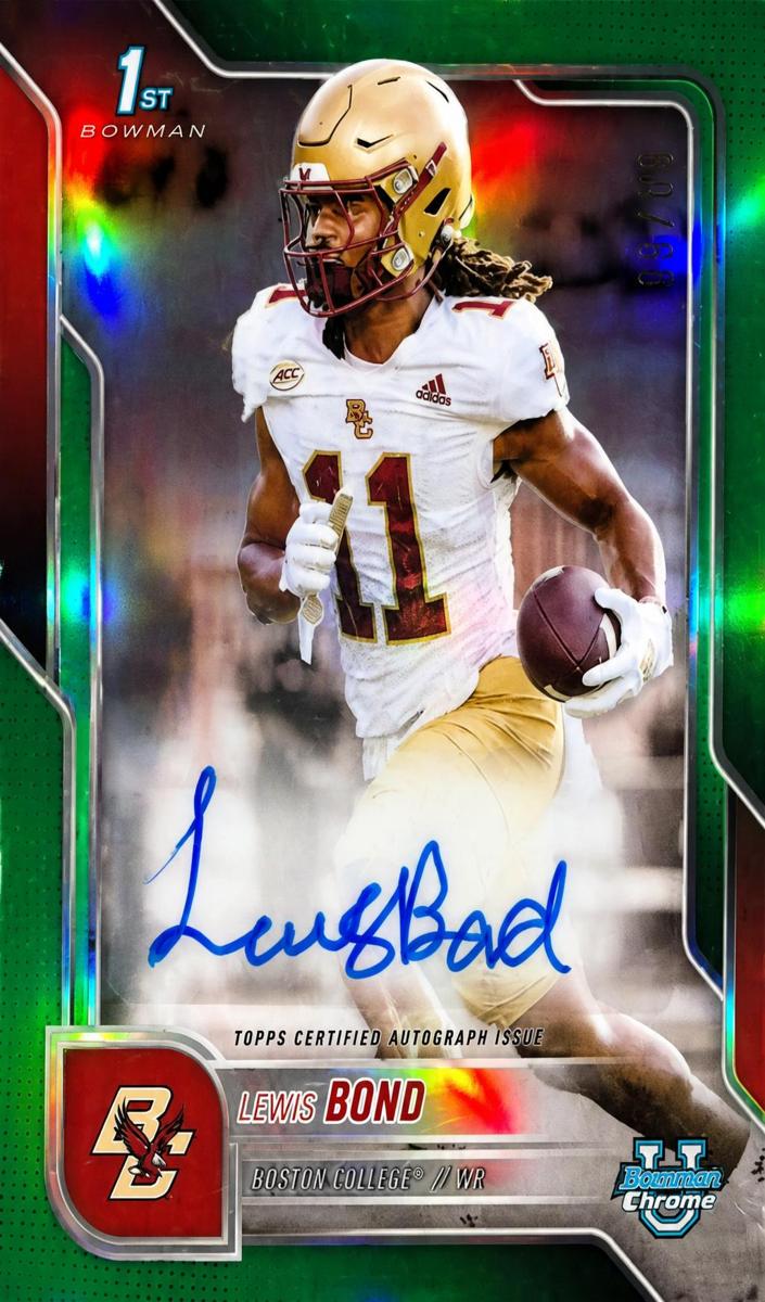 2025 Bowman Chrome University Football Green Refractor Lewis Bond #BCA-LBO
