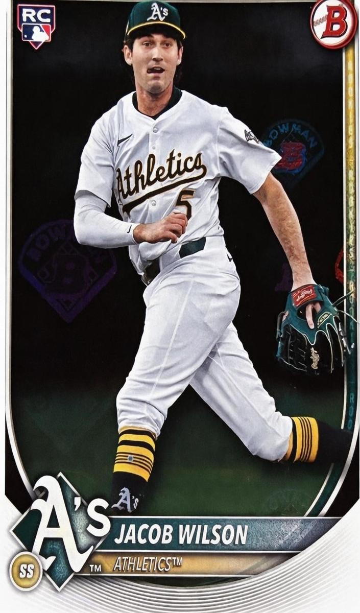 2025 Bowman Baseball Bowman Retro Logo Foil Pattern Jacob Wilson #9 PSA 9