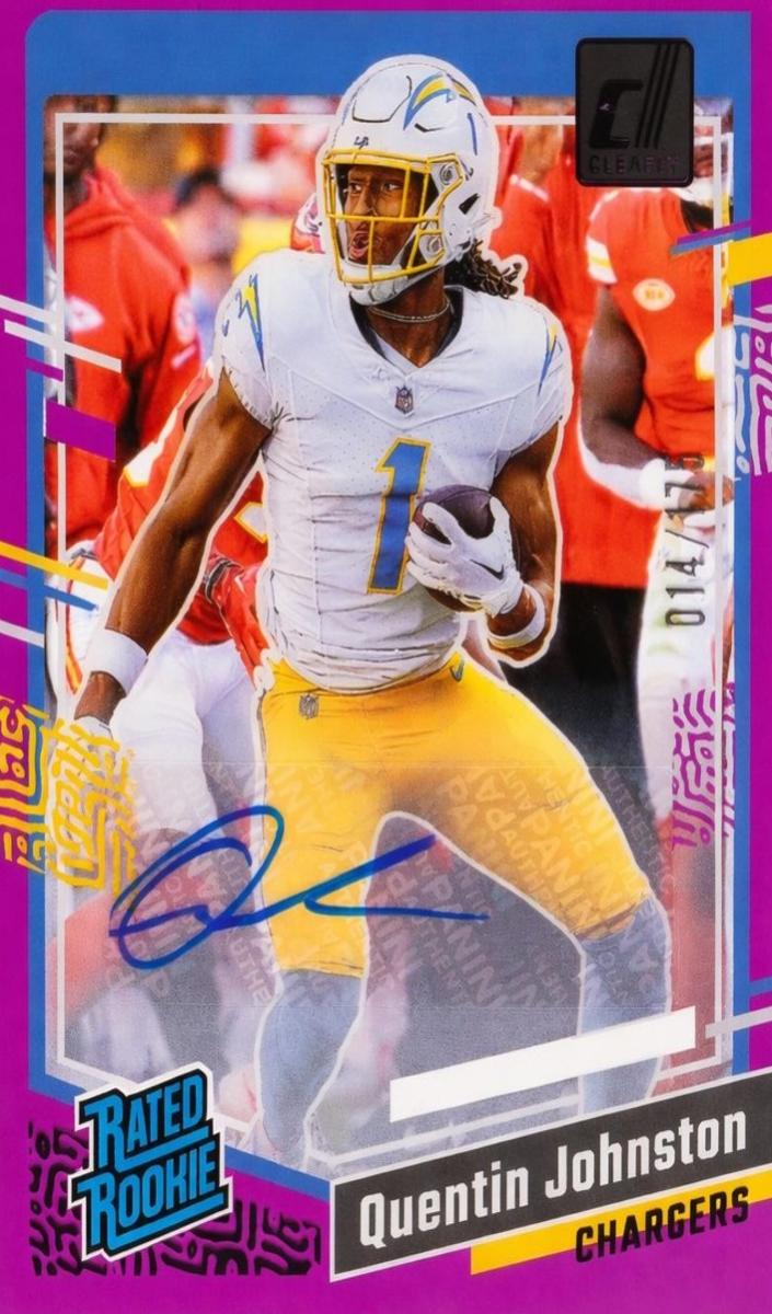 2023 Panini Clearly Donruss Football Purple Quentin Johnston #78 PSA 9