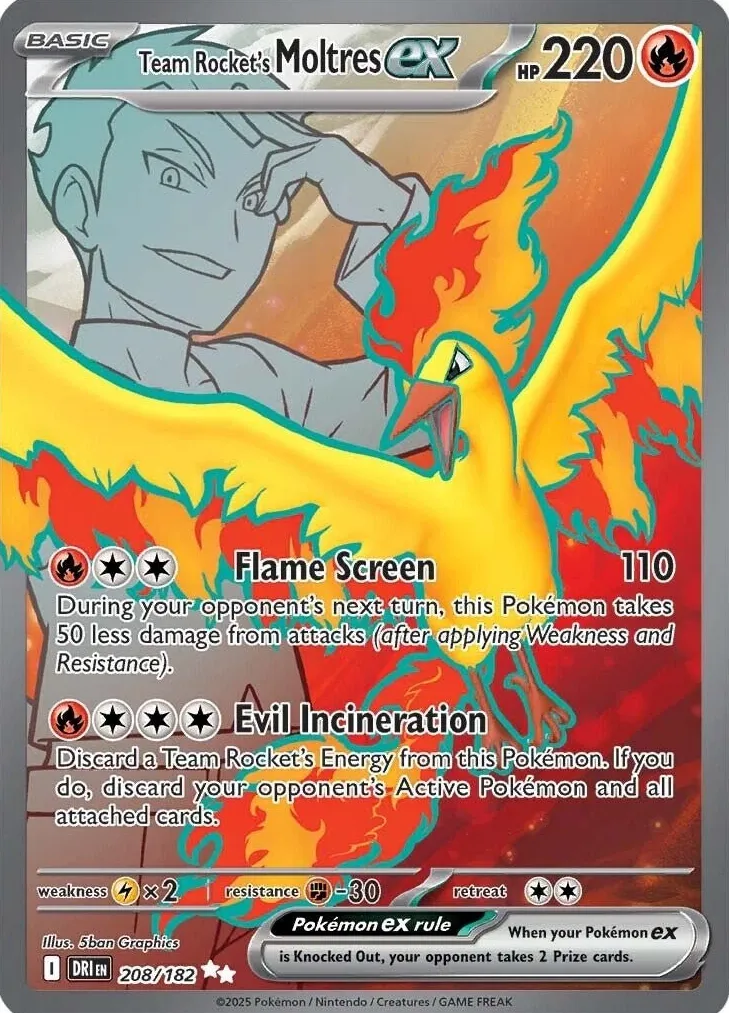 2025 Pokemon Scarlet & Violet Destined Rivals Team Rocket's Moltres EX #208 RAW Ungraded