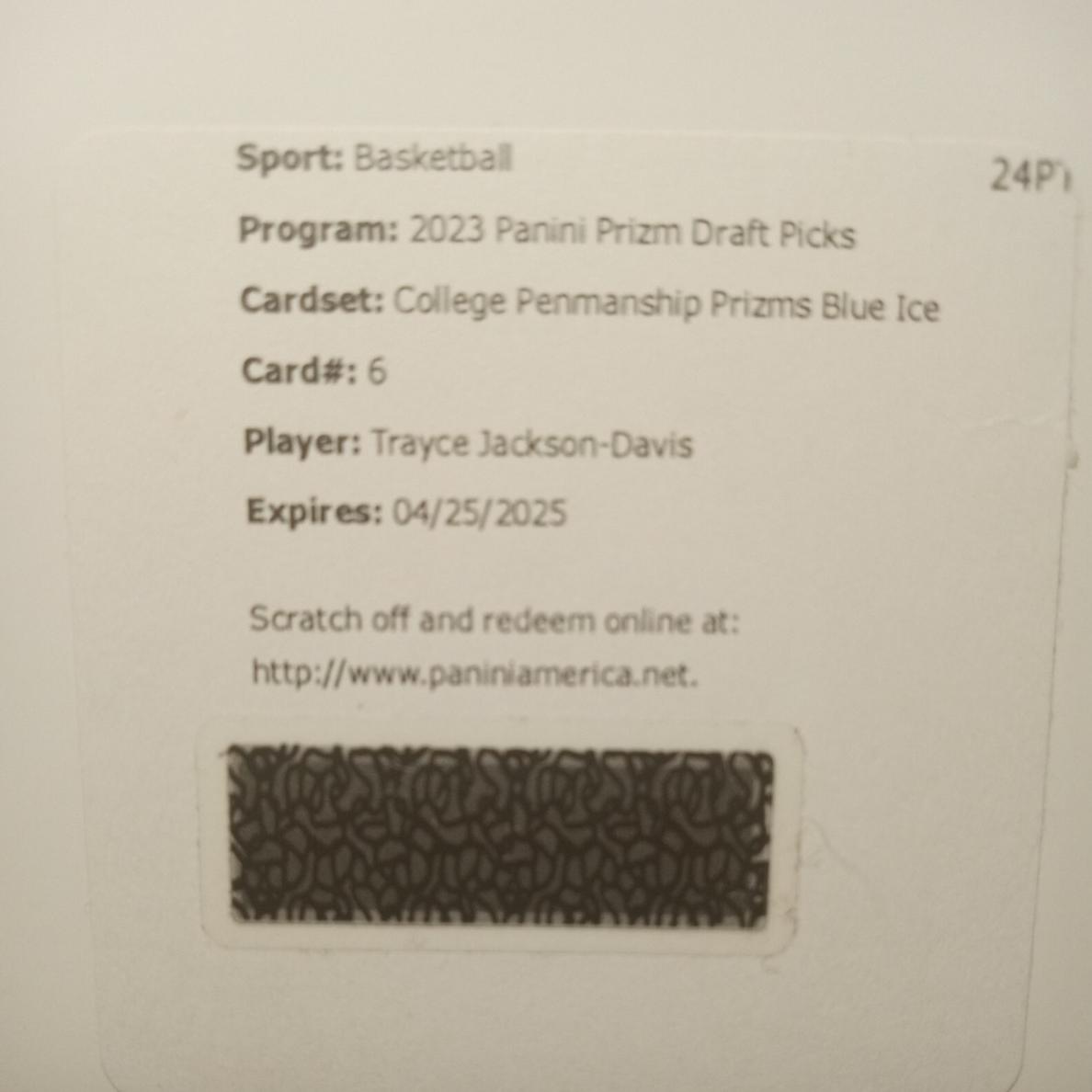 2023 Panini Prizm Draft Picks Basketball Blue Ice Trayce Jackson-Davis #DPA-TJD